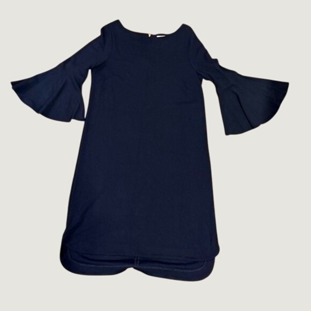 Crown & Ivy Navy Blue Bell Sleeve Shift‎ Dress Boat Neck Gold Zipper Medium